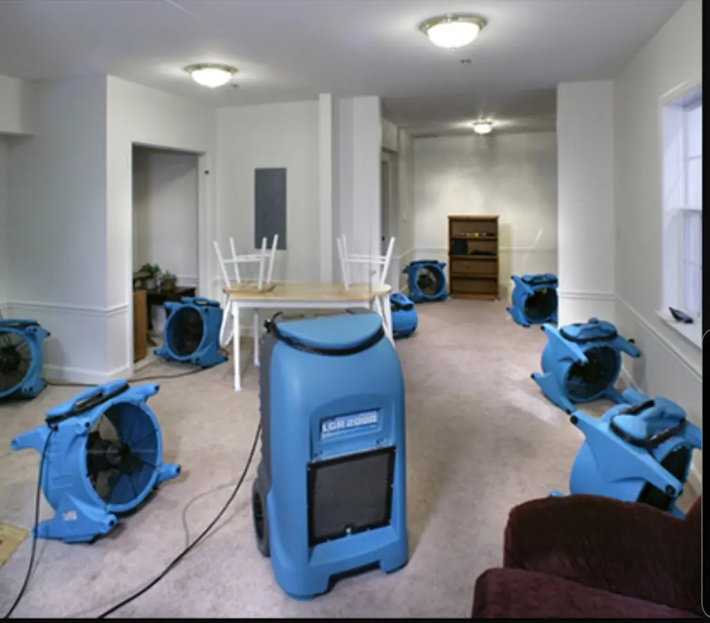Air movers and dehumidifier setup for Water Extraction & Removal in Half Moon